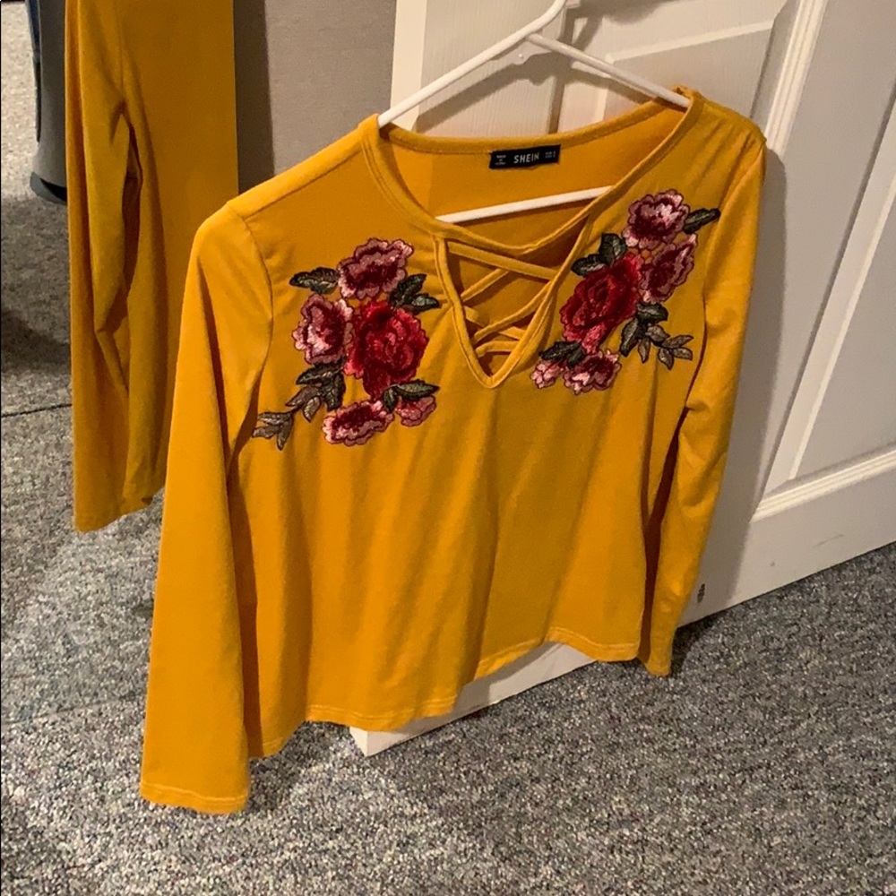 Shein yellow flowered shirt